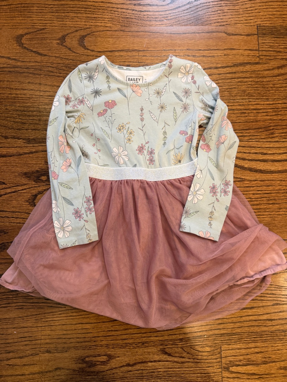 Girls' Floral Long-Sleeve Dress in Sage and Dusty Rose
